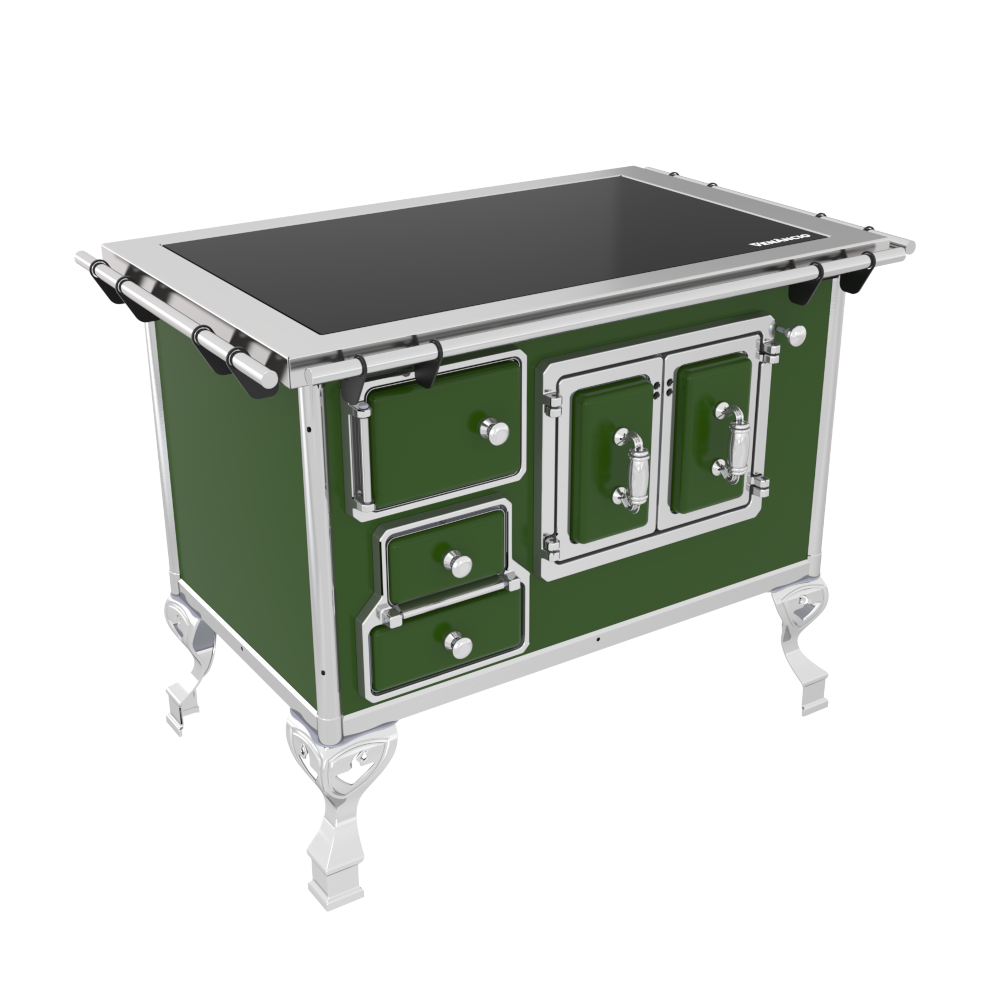 Fogão a lenha Nº 02 Tradicional Verde Chapa Vitrocerâmica Saída Direita Sem Tampa FL2V - Venâncio