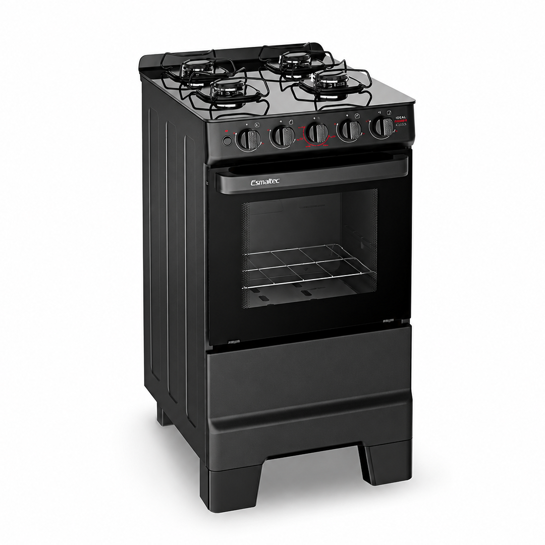 Fogão a Gás 4 Bocas Ideal Super Glass Preto Mesa de Vidro F4VAP - Esmaltec