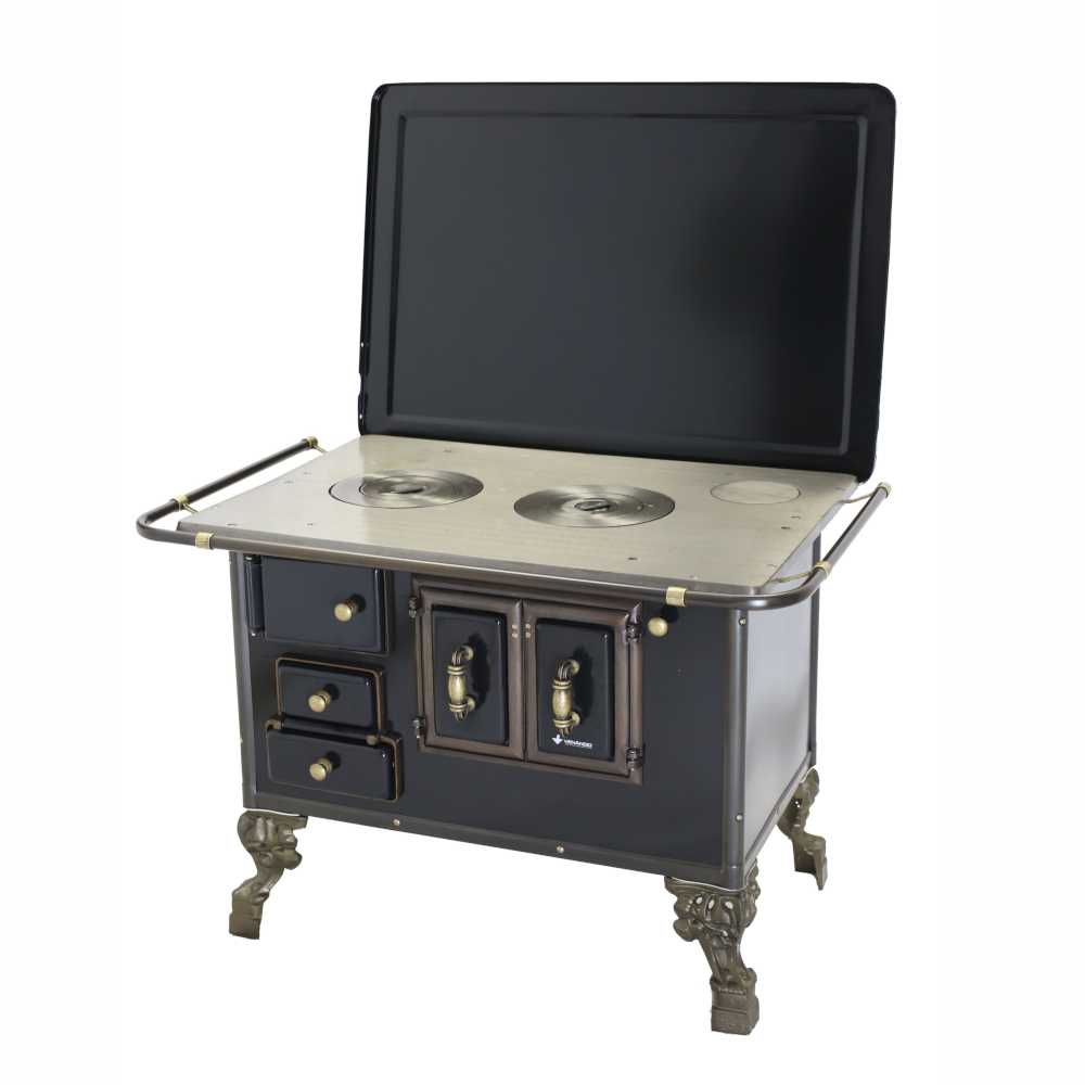 Fogão a Lenha N° 03 Barroco Preto com Tampa Saída Direita 3BDTPR - Venâncio