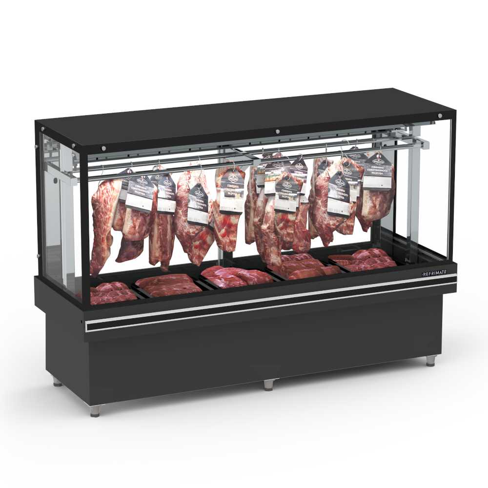 Expositor Açougue Vanguard Top 2,00m Gancheira Vidro Aquecido Estático EAVTVRG2000E 220V - Refrimate