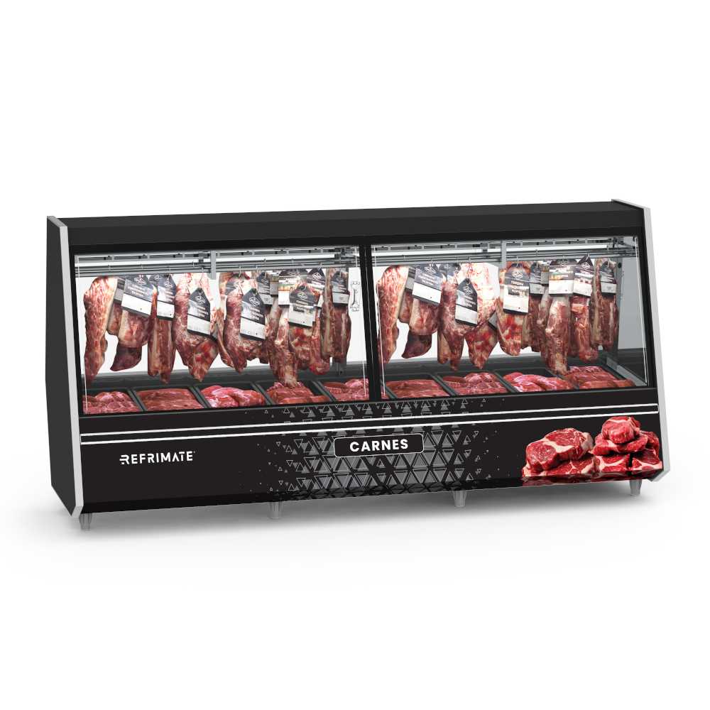 Expositor Açougue Atlantis 3,00 Metros Preto com Adesivo Gancheira EAAG3000 220V - Refrimate