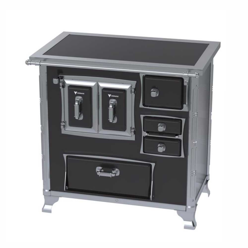 Fogão a Lenha N° 01 Século XVIII GII Premium Preto Gab. Chapa Vitrocerâmica Saída Esquerda Sem Tampa - Venax