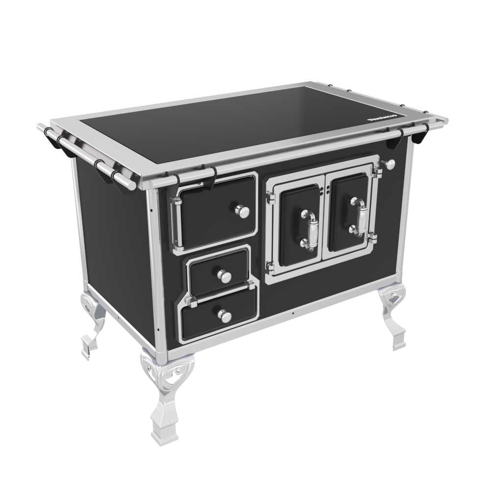 Fogão a lenha Nº 02 Tradicional Preto Chapa Vitrocerâmica Saída Direita S/ Tampa FL2V - Venâncio