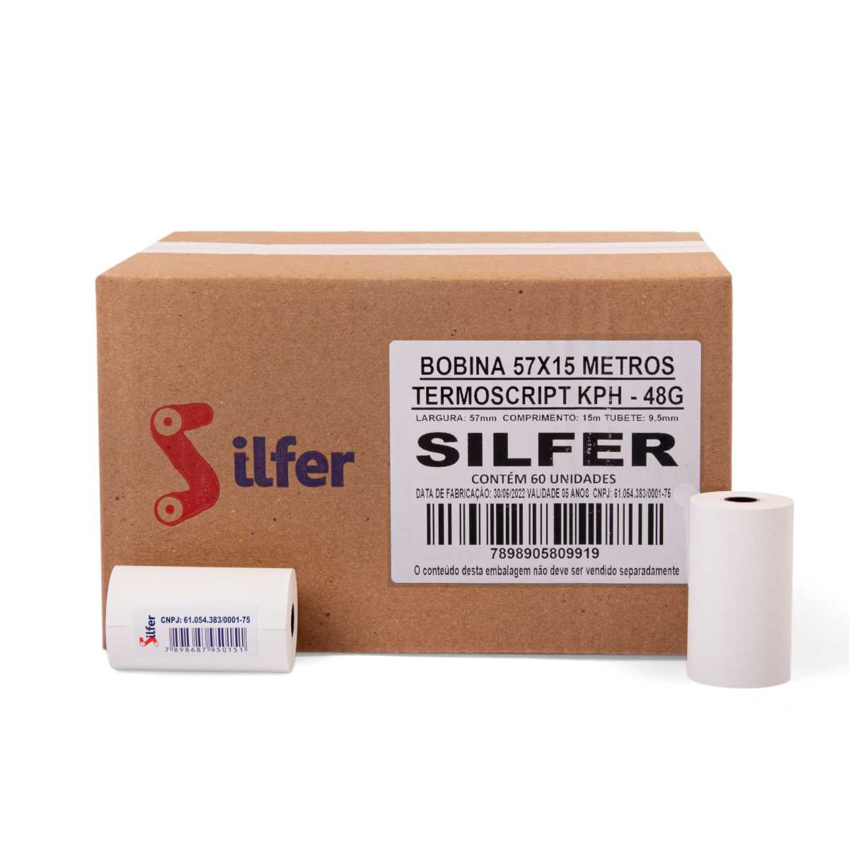 Bobina Térmica 57mm x 15m Branca (Caixa com 60 Bobinas) - Silfer